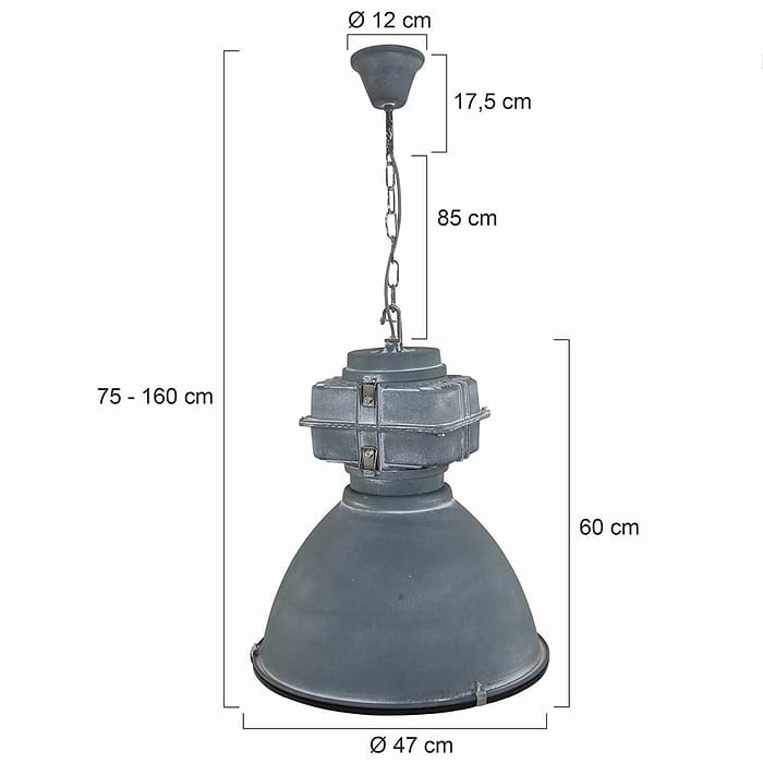 industriële hanglamp industrie glas 48cm MEXLITE - 7779GR - Industrie lamp - Industriële hanglamp - Mexlite - Fender - Industrieel - Trendy - Grijs Grijs met witte afwerking - Metaal