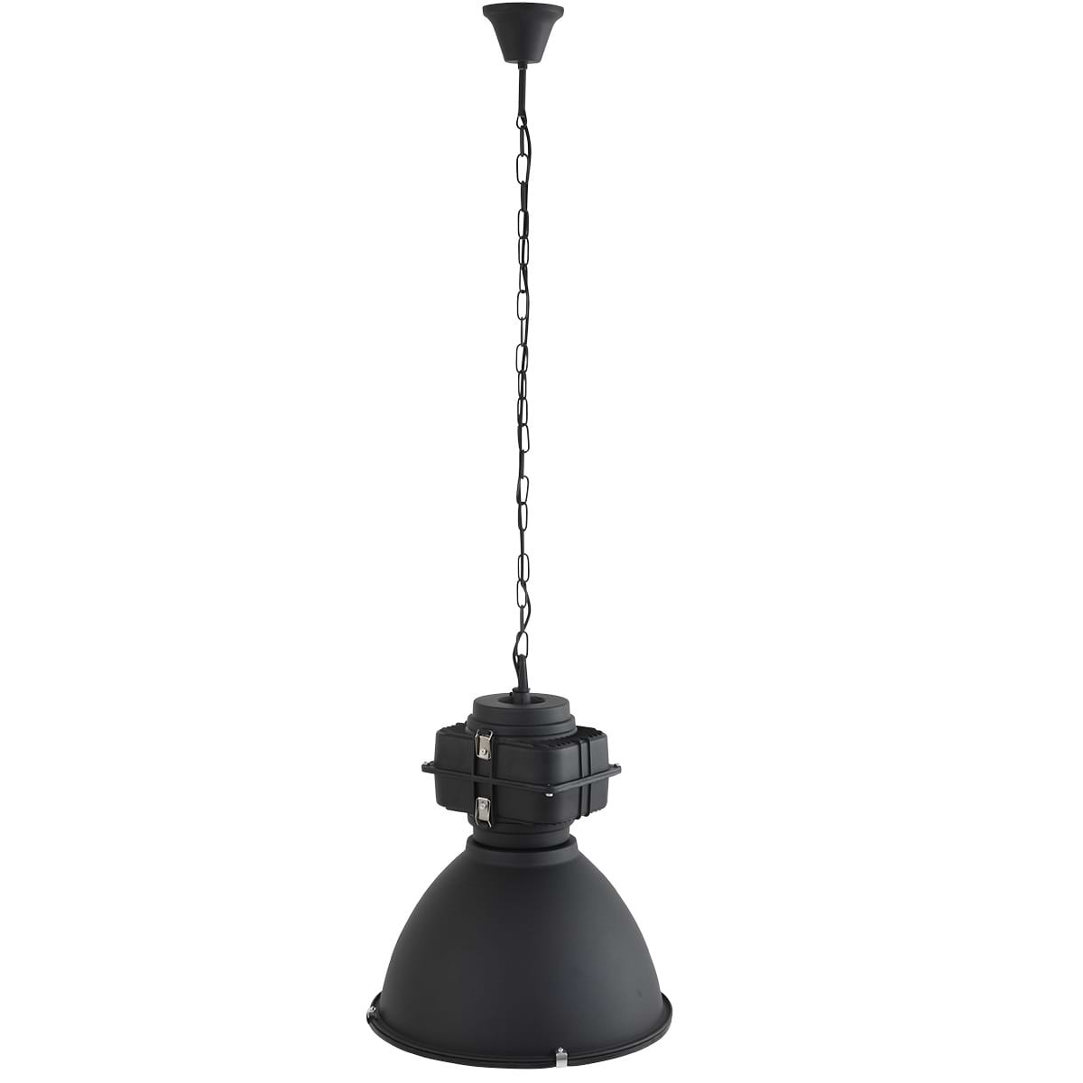 industriële hanglamp industrie glas 48cm MEXLITE - 7779ZW - Industriële hanglamp - Industrielamp - Mexlite - Fender - Industrieel - Trendy - Zwart Mat zwart - Metaal