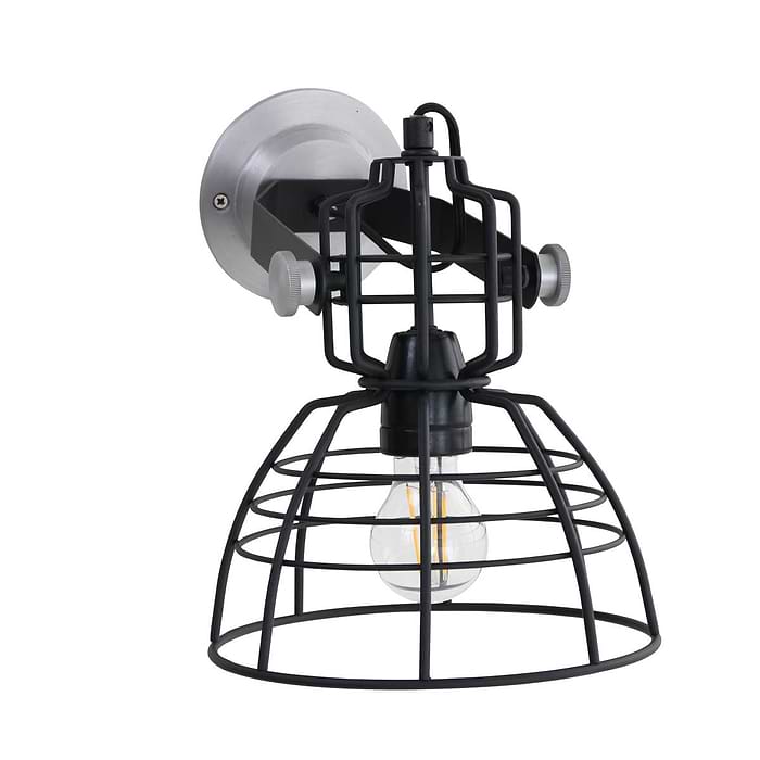 Industriële wandlamp - bedlamp - leeslamp - 1-lichts Industrie 22x24cm ANNE LIGHTING - 7875ZW - Wandlamp - Industrie lamp - Leeslamp - industriële bedlamp - Anne Lighting - MarkIII - Industrieel - Design - Zwart - Zwart- Metaal Aluminium