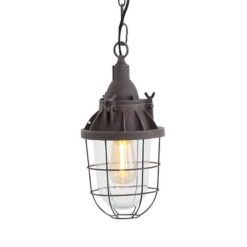 Industriële hanglamp 1-lichts lantaarn MEXLITE - 7890B - Industrie lamp - industriële hanglamp - Mexlite - Mistral - Industrieel - Landelijk - Bruin Authentiek bruin - Metaal Glas