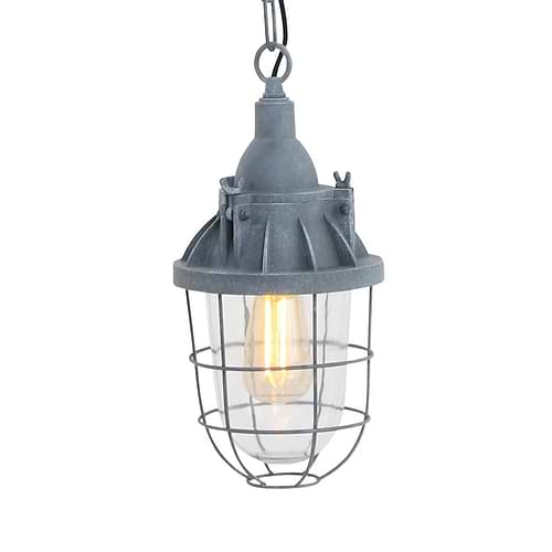 Industriële hanglamp 1-lichts lantaarn MEXLITE - 7890GR - industriële hanglamp - Industrie lamp - Mexlite - Mistral - Industrieel - Landelijk - Grijs Betongrijs - Metaal Glas