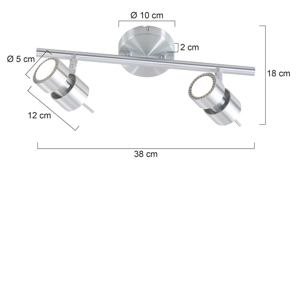 Moderne design opbouw spot 2-lichts - plafondlamp - staal. Spot 2-lichts LED -5782st- STEINHAUER - 7902ST - Plafondlamp- Spots- Steinhauer- Natasja LED- Modern- Staal  Staal- Metaal