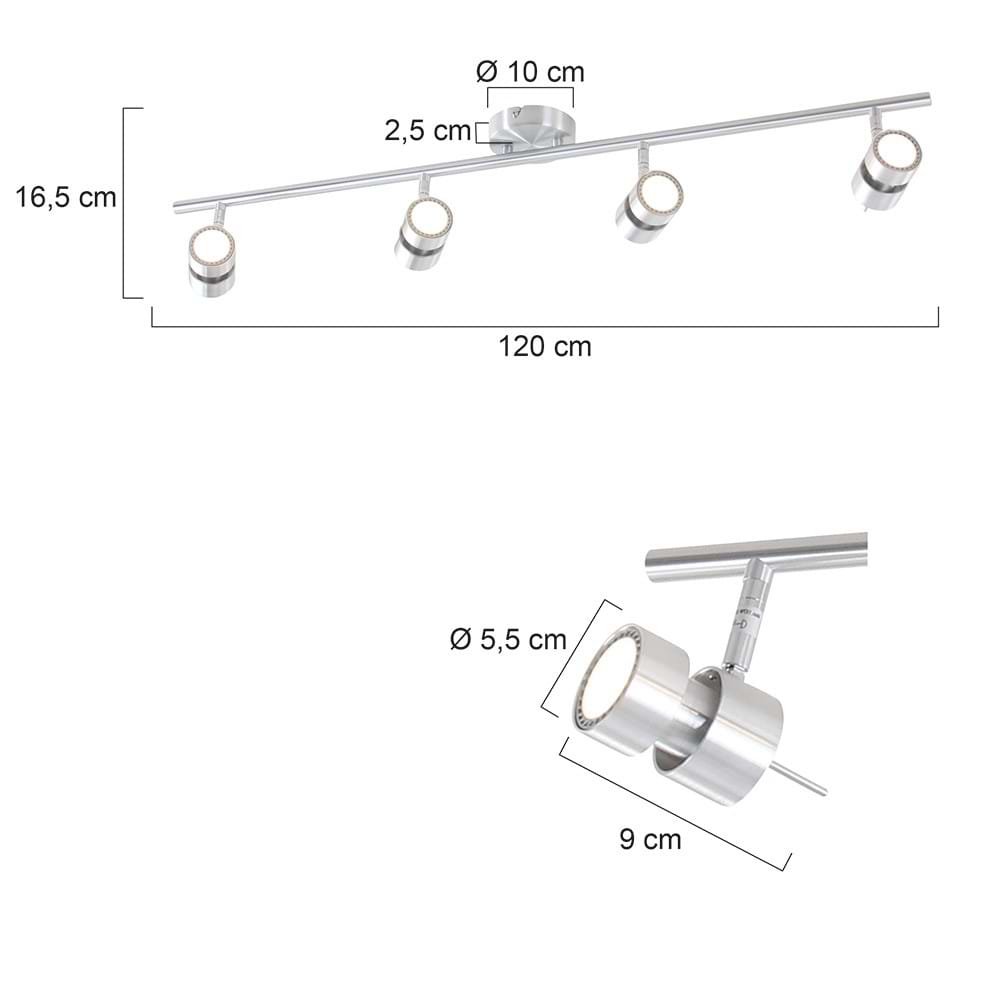 Moderne design opbouw spot 4-lichts - plafondlamp - staal. Spot LED -6618st- STEINHAUER - 7904ST - Plafondlamp - Spots - Steinhauer - Natasja LED - Modern - Staal - Metaal