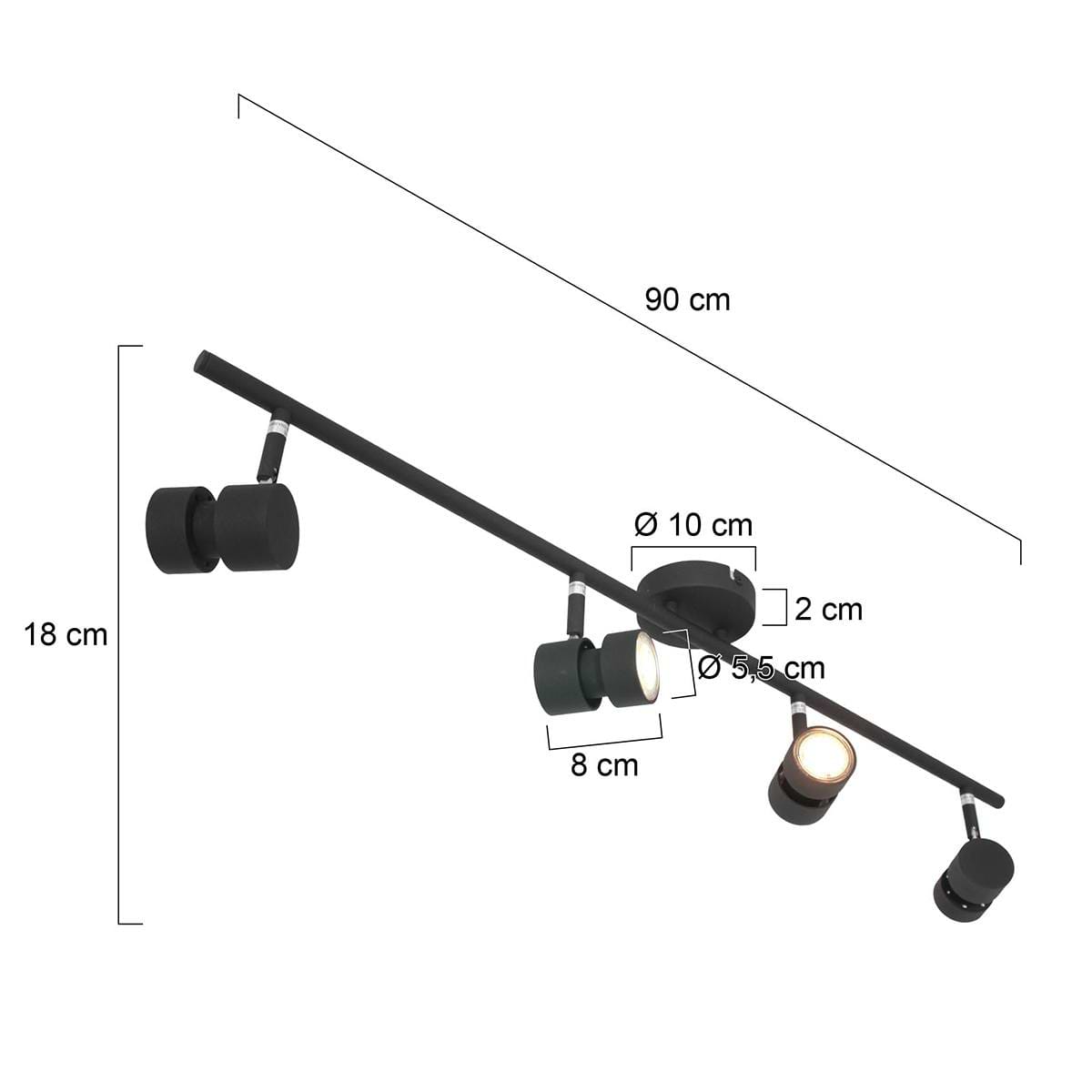 Plafondlamp 4-lichts spot LED - zwart - Natasja LED - Steinhauer