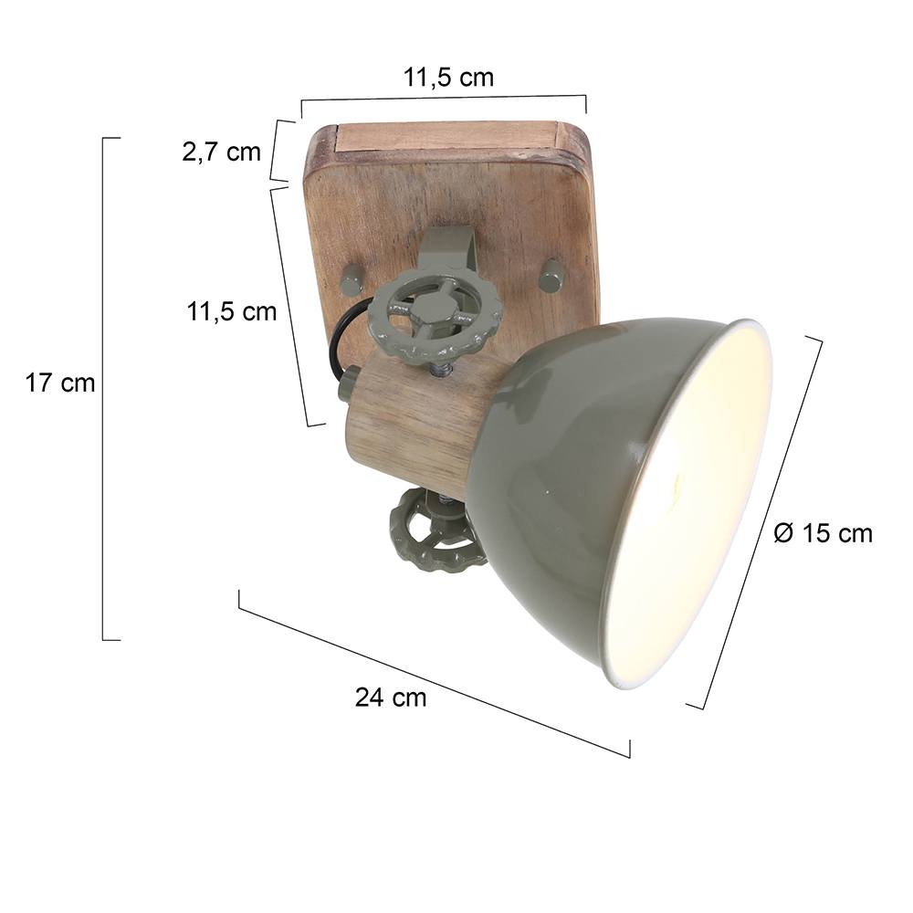 Spot 1-lichts, opbouw, landelijk, industrieel, voor plafond en wand, Spot 1-lichts E27 MEXLITE STEINHAUER, 7968G, Wandlamp, Plafondlamp, Spots, Mexlite, Gearwood spot, Trendy, Groen - Afbeelding 7