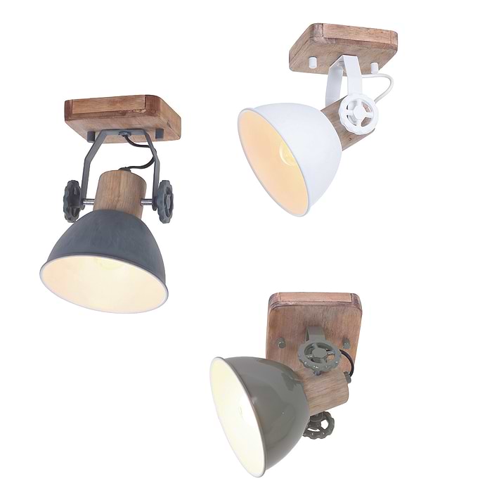 Spot 1-lichts - opbouw - landelijk - industrieel - voor plafond en wand - Spot 1-lichts E27 MEXLITE STEINHAUER - 7968GR - Wandlamp - Plafondlamp - Spots - Mexlite - Gearwood spot - Trendy - Grijs