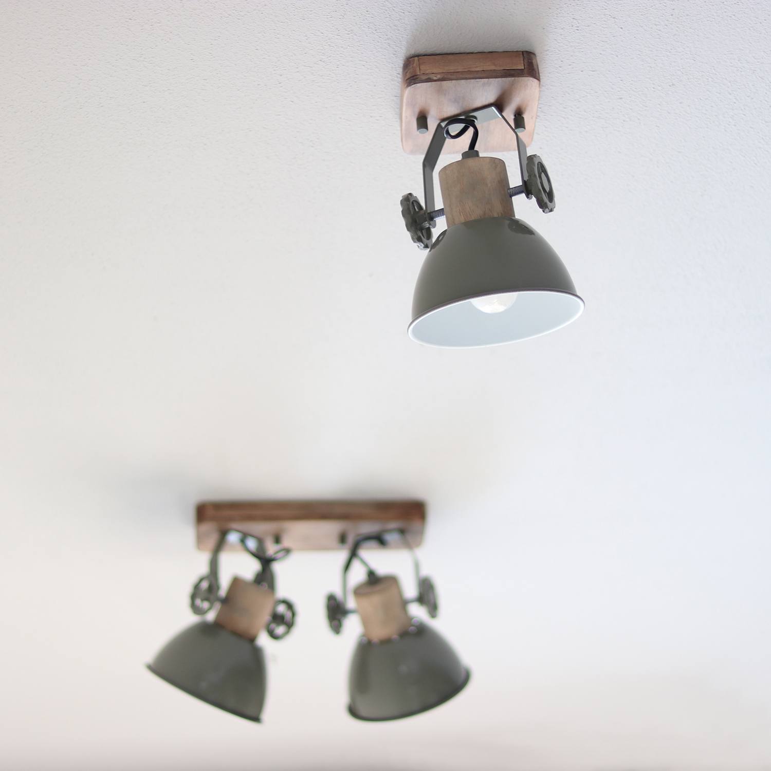 Spot 1-lichts - opbouw - landelijk - industrieel - voor plafond en wand - Spot 1-lichts E27 MEXLITE STEINHAUER - 7968GR - Wandlamp - Plafondlamp - Spots - Mexlite - Gearwood spot - Trendy - Grijs