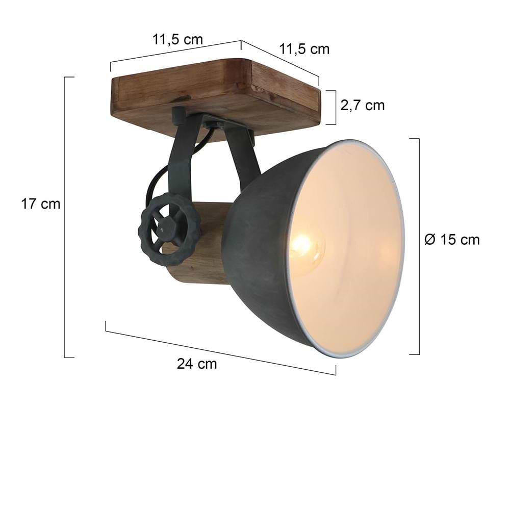 Spot 1-lichts, opbouw, landelijk, industrieel, voor plafond en wand, Spot 1-lichts E27 MEXLITE STEINHAUER, 7968GR, Wandlamp, Plafondlamp, Spots, Mexlite, Gearwood spot, Trendy, Grijs - Afbeelding 6