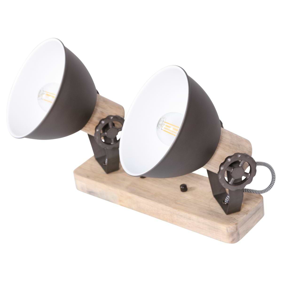 Plafondspot of wandspot 2-lichts E27, antraciet en hout, Gearwood, Mexlite - Afbeelding 8