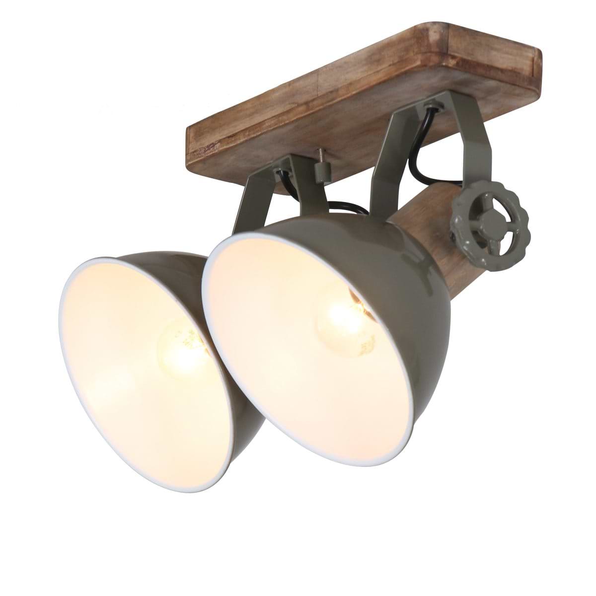 Spot 2-lichts - opbouw - landelijk - industrieel - plafondspots - Spot 2-lichts E27 MEXLITE STEINHAUER - 7969G - Industriële plafondlamp - Spots - Mexlite - Gearwood spot - Trendy - Groen