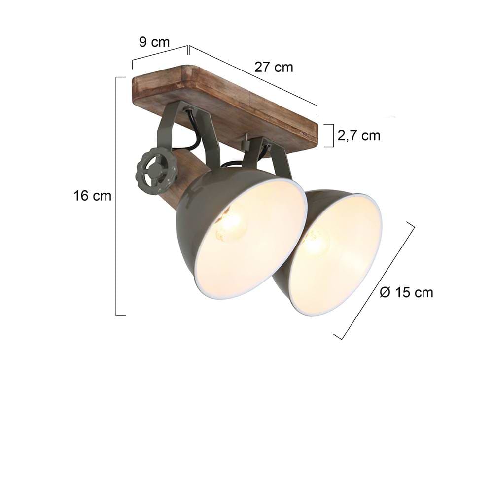 Spot 2-lichts, opbouw, landelijk, industrieel, plafondspots, Spot 2-lichts E27 MEXLITE STEINHAUER, 7969G, Industriële plafondlamp, Spots, Mexlite, Gearwood spot, Trendy, Groen - Afbeelding 7