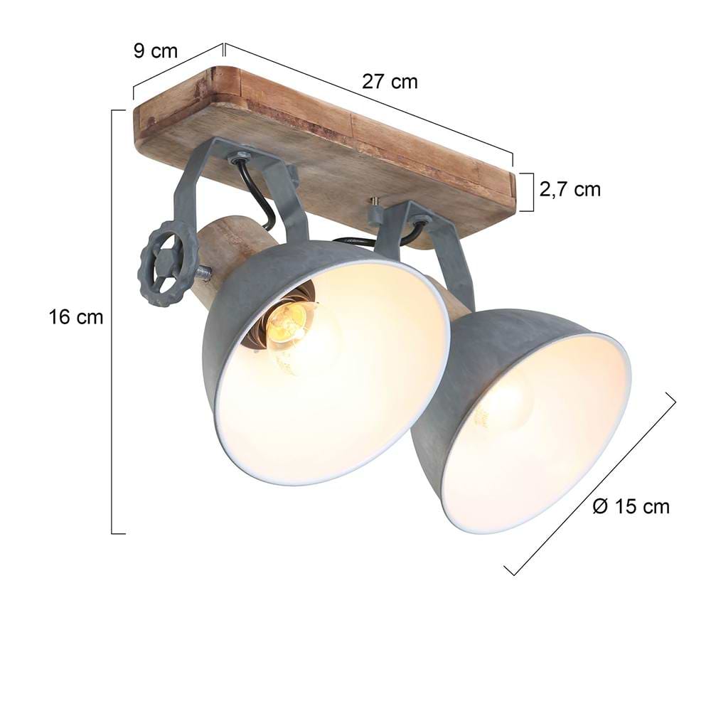 Spot 2-lichts, opbouw, landelijk, industrieel, plafondspots, Spot 2-lichts E27 MEXLITE STEINHAUER, 7969GR, Industriële plafondlamp, Spots, Mexlite, Gearwood spot, Trendy, Grijs - Afbeelding 8