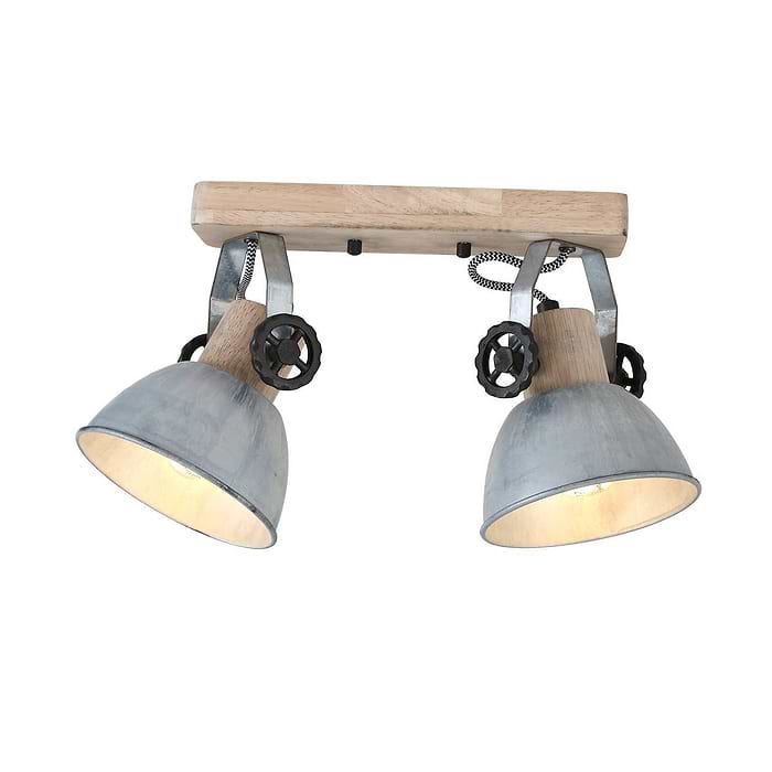 Plafondspot of wandspot 2-lichts E27 - nikkel en hout - Gearwood - Mexlite