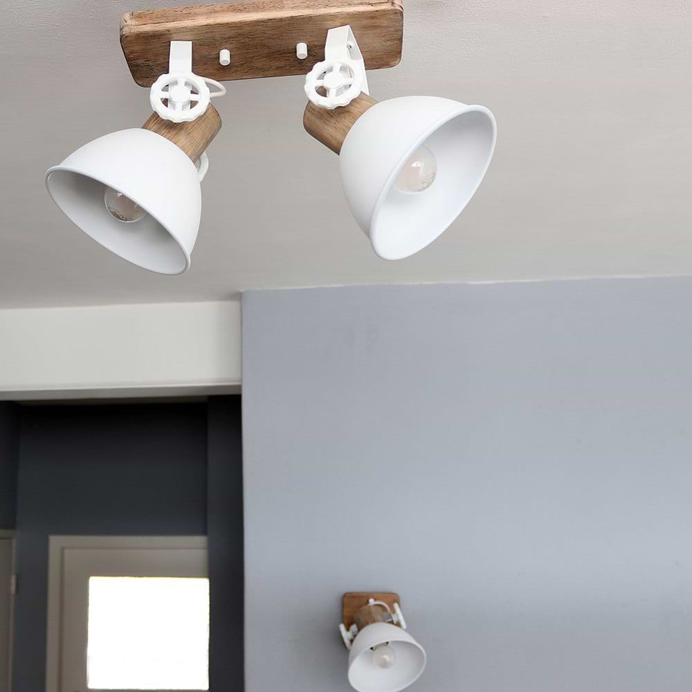 Spot 2-lichts, opbouw, landelijk, industrieel, plafondspots, Spot 2-lichts E27 MEXLITE STEINHAUER, 7969W, Industriële plafondlamp, Spots, Mexlite, Gearwood spot, Trendy, Wit - Afbeelding 11