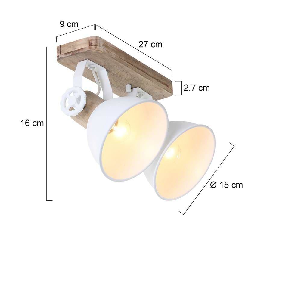 Spot 2-lichts, opbouw, landelijk, industrieel, plafondspots, Spot 2-lichts E27 MEXLITE STEINHAUER, 7969W, Industriële plafondlamp, Spots, Mexlite, Gearwood spot, Trendy, Wit - Afbeelding 8