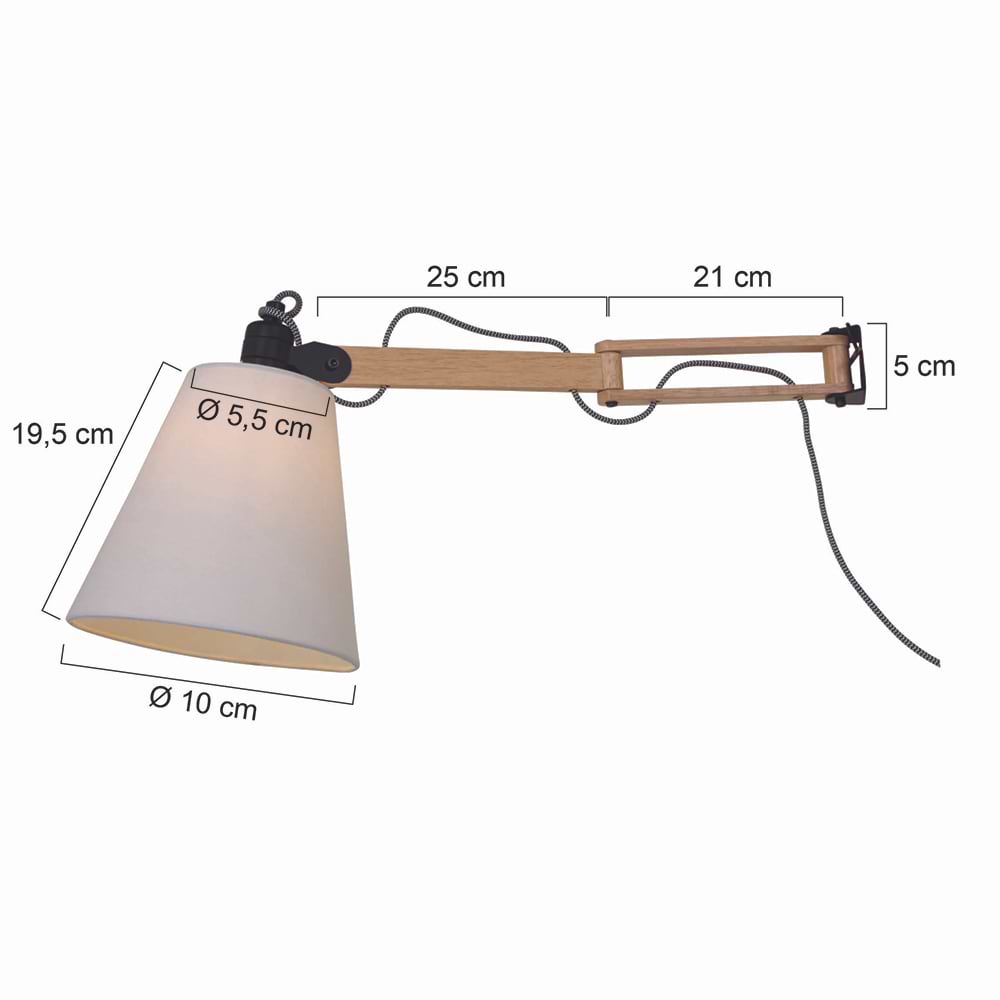 Wandlamp, Bureaulamp, Industrieel, 1-lichts. Zwenk Hout MEXLITE, STEINHAUER - Afbeelding 7