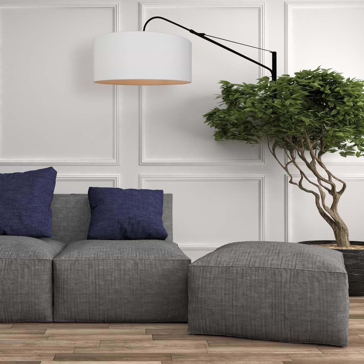 Vloerlamp Gramineus 9719 staal - kap linnen wit STEINHAUER