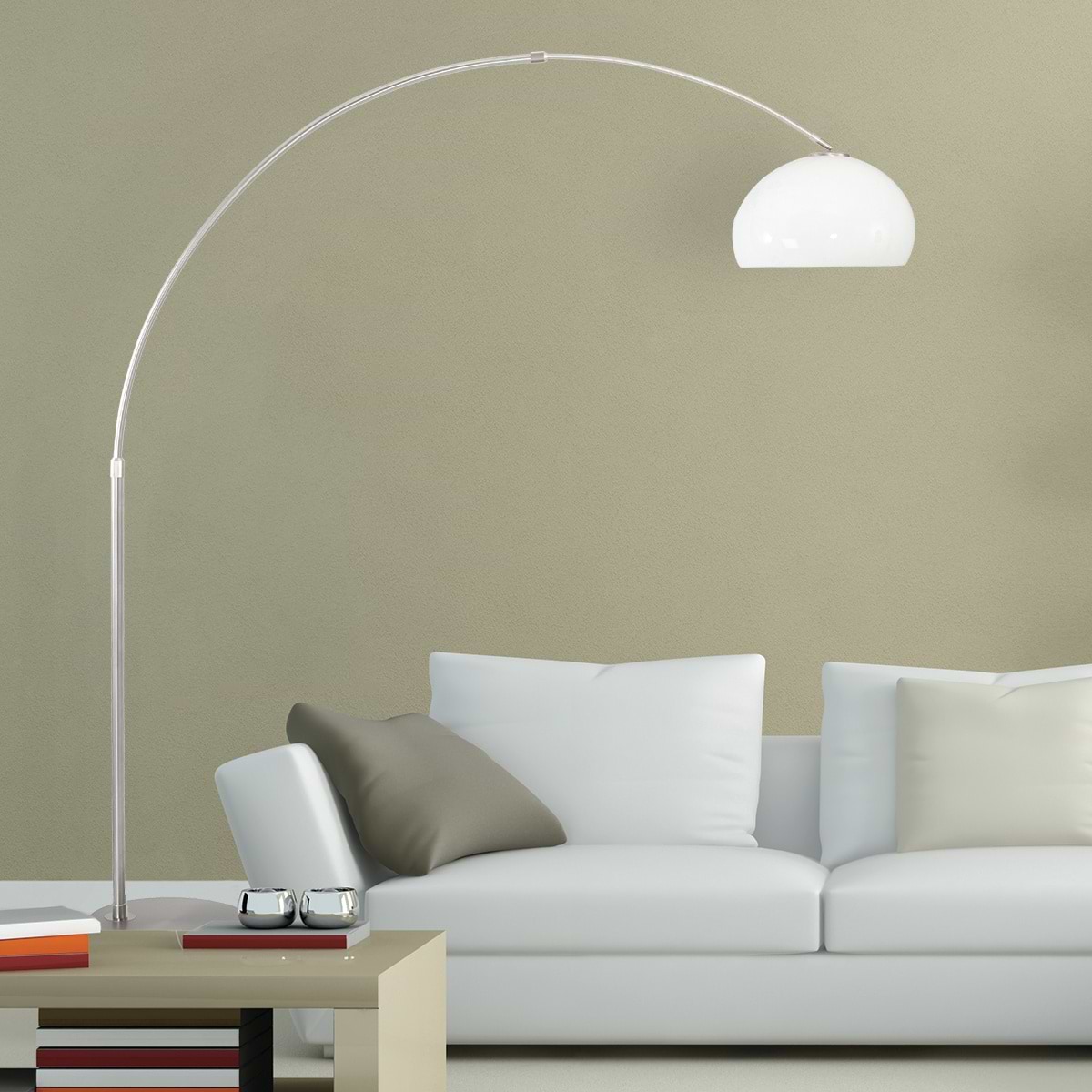 Vloerlamp Met Hoek Gramineus 9884ST Staal - Linnen Witte Kap STEINHAUER