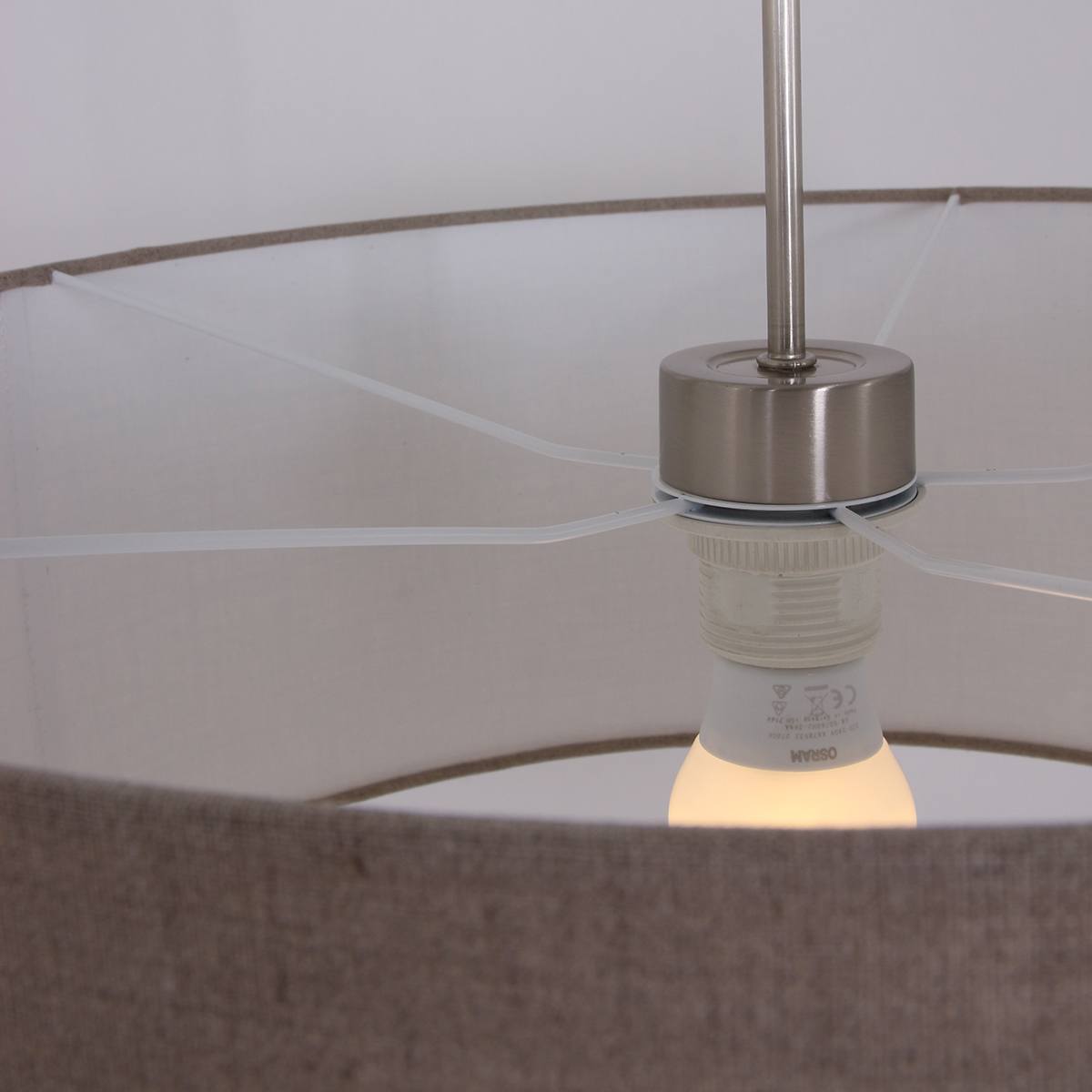 Hanglamp Stresa 9890ST Staal - Linnen Grijze Kap STEINHAUER