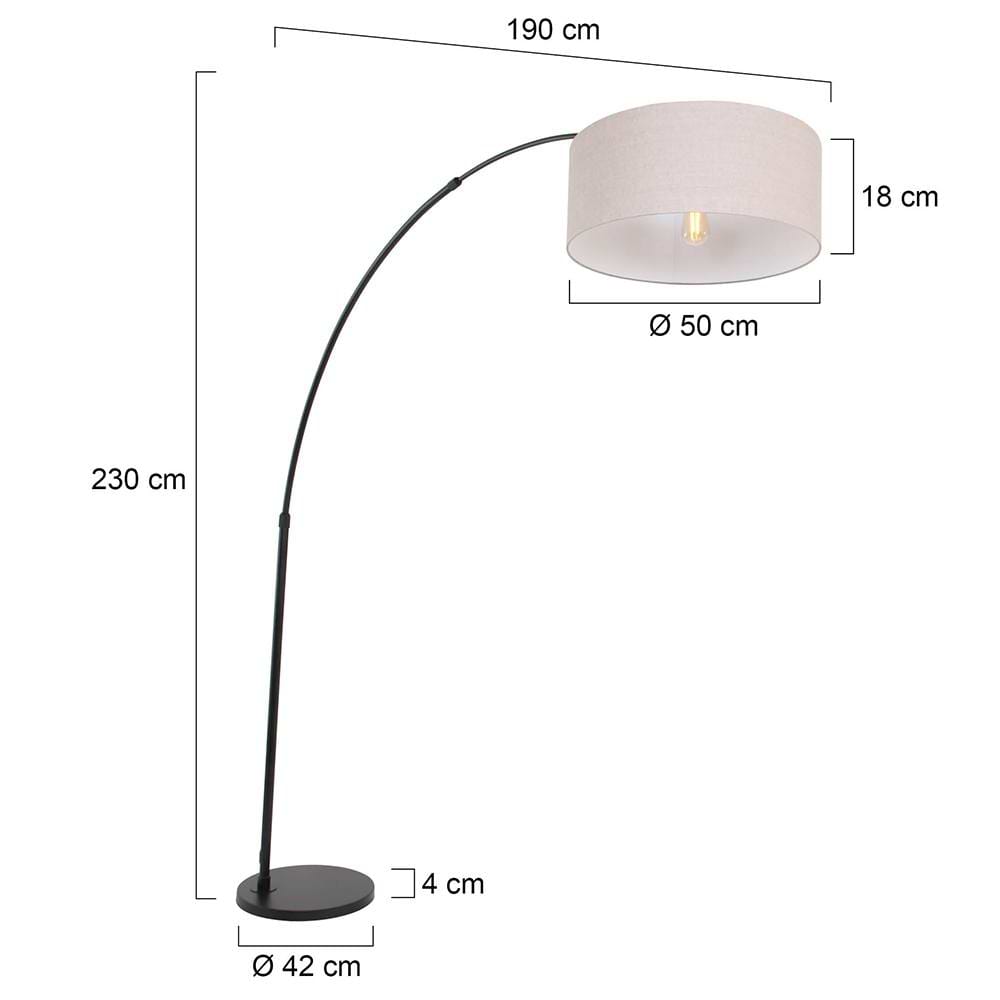 Vloerlamp 1-lichts boog (armatuur) 7268+Kap 50*50*20 rond Be27 grijs linnen - STEINHAUER