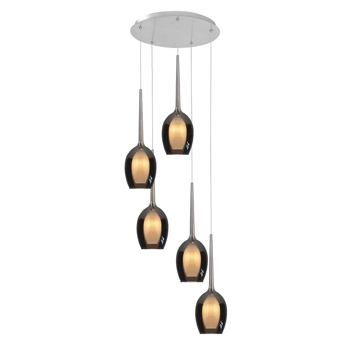Hanglamp Belle 5xG9 rond Nikkel Metaal + buiten glas Smoke + binnen glas Opaal - Serie Belle - Hanglamp - High Light - H514319