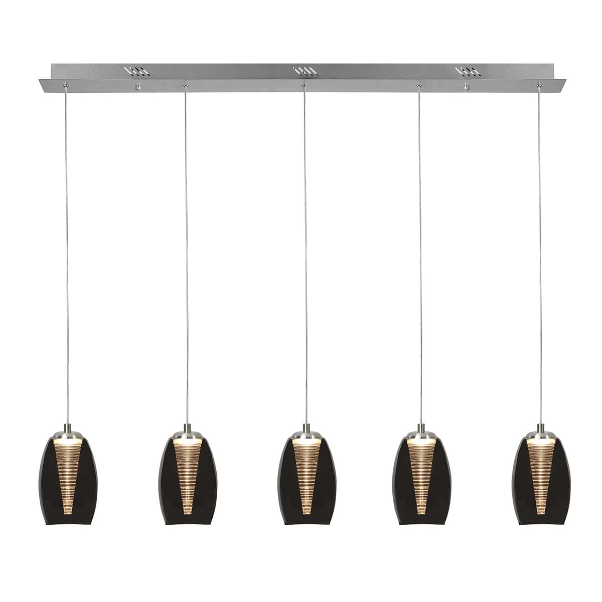Hanglamp Nebula 5x5W LED 2700K balk 110cm -  Nikkel Metaal dimbaar + glas Smoke - Serie Nebula - Hanglamp - High Light - H543119