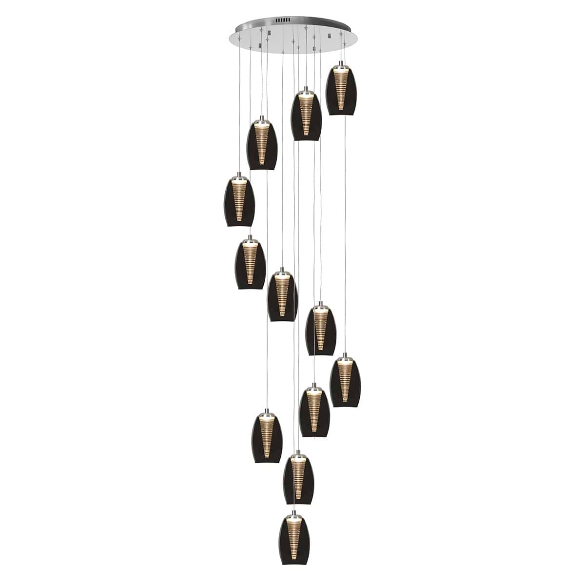 Hanglamp Nebula 12x5W LED 2700K rond  Nikkel Metaal dimbaar + glas Smoke - Serie Nebula - Hanglamp - High Light - H543319