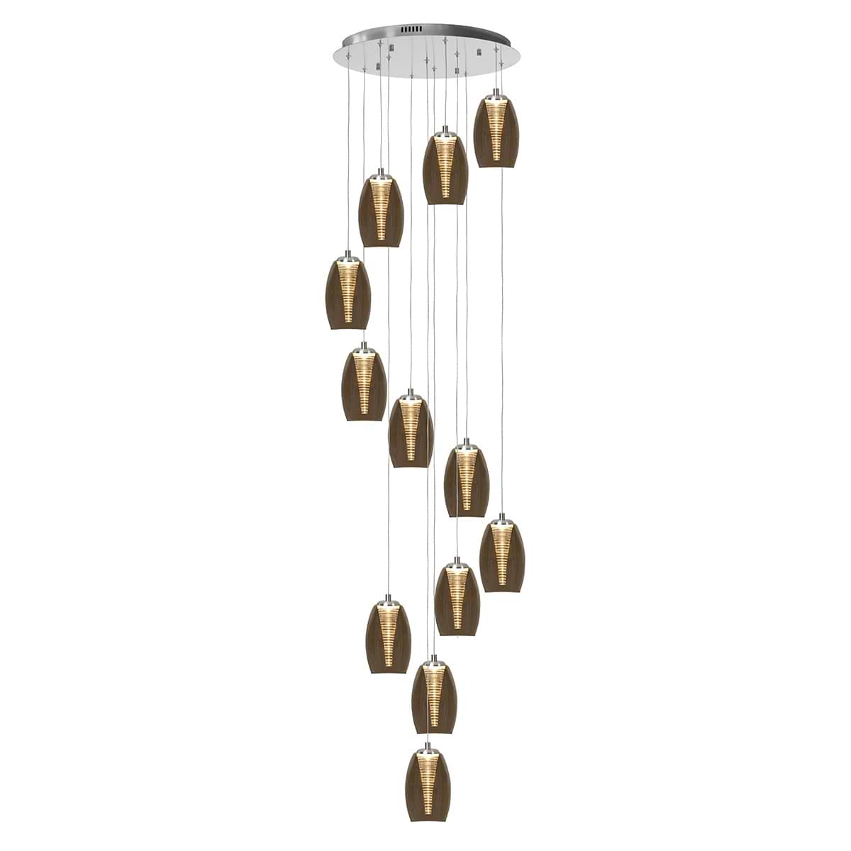 Hanglamp Nebula 12x5W LED 2700K rond  Nikkel Metaal dimbaar + glas Amber - Serie Nebula - Hanglamp - High Light - H543328