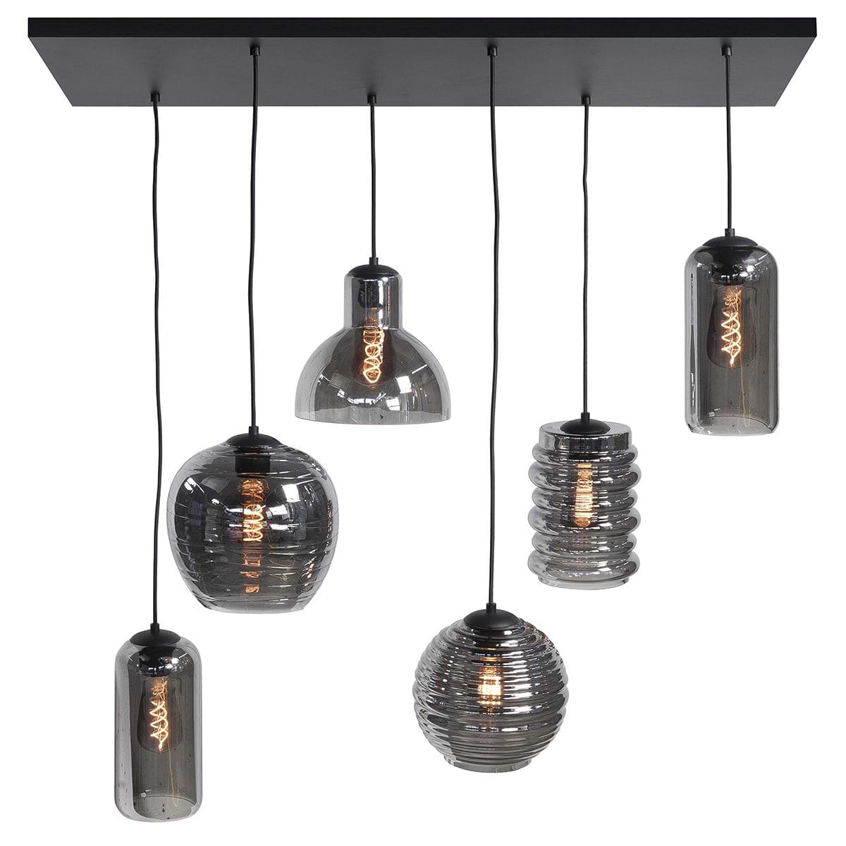 Hanglamp 100 cm -  X 35 cm -  lichts 6 X E27 Fantasy + glas Smoke - Serie Fantasy Hanglamp - High Light - H564019