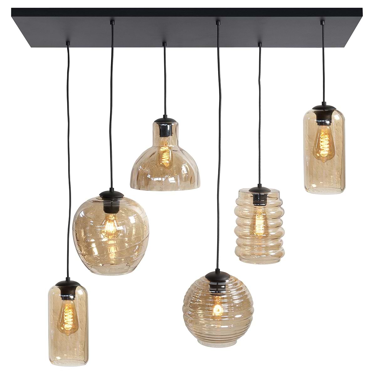 Hanglamp 100 cm -  X 35 cm -  lichts 6 X E27 Fantasy + glas Amber - Serie Fantasy Hanglamp - High Light - H564028