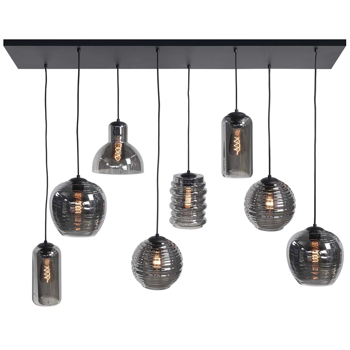 Hanglamp 130 cm -  X 35 cm -  lichts 8 X E27 Fantasy + glas Smoke - Serie Fantasy - Hanglamp - High Light - H564219
