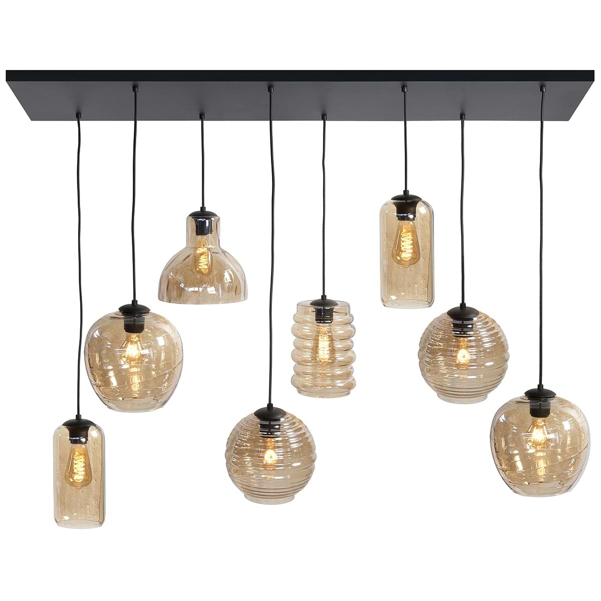 Hanglamp 130 cm -  X 35 cm -  lichts 8 X E27 Fantasy + glas Amber - Serie Fantasy - Hanglamp - High Light - H564228