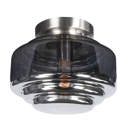 Plafondlamp Cambridge E27 Nikkel-Mat met glas Smoke - 25 cm - HIGH LIGHT
