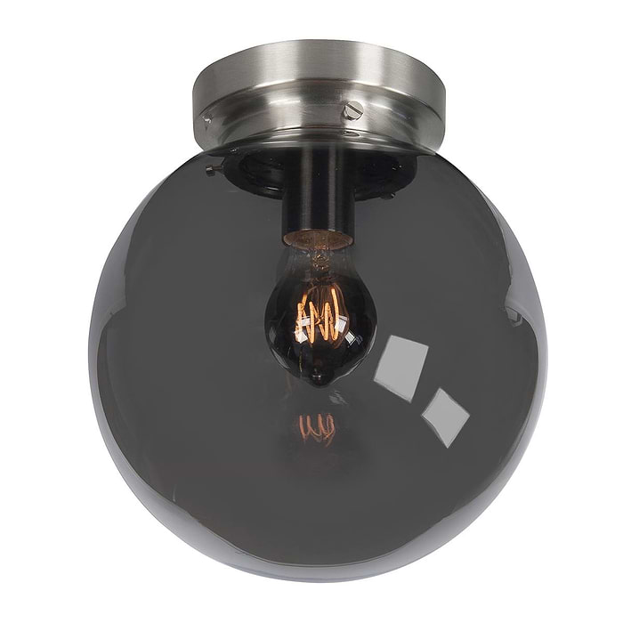 Plafondlamp Globe E27 Nikkel-Mat met glas Smoke - 25 cm - HIGH LIGHT
