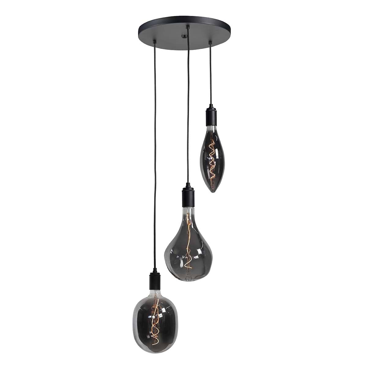 Hanglamp compleet -  Rond 3 X E27 Zwart met Alu lamphouder - inclusief 1x L252819 Lichtbron LED - 1x L252919 Lichtbron LED en 1x L252519 Lichtbron LED - Serie Hanglamp - High Light - O104201-1xL252819-1xL252919-1xL252519