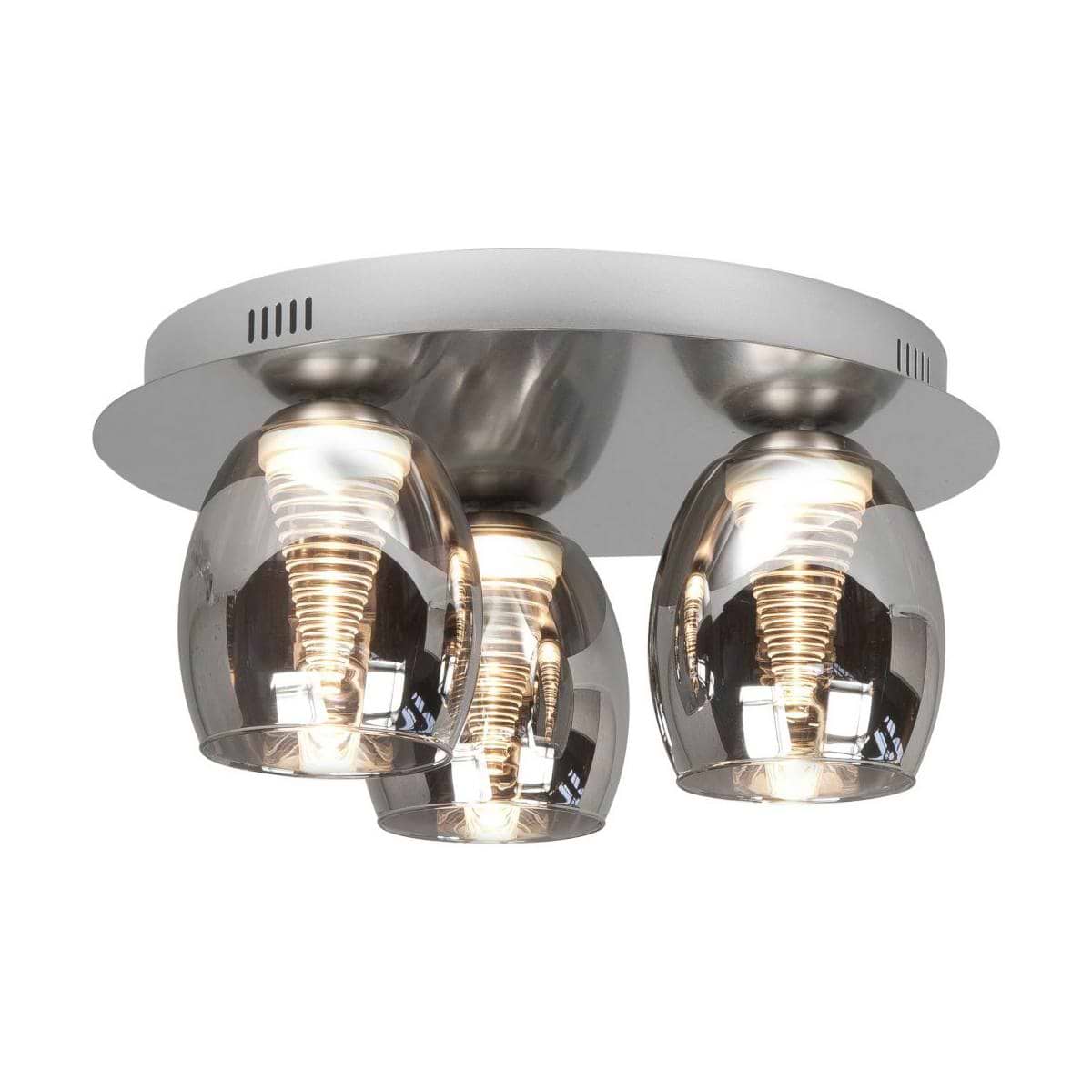 Plafondlamp Nebula 3x5W LED 2700K - 1350 Lumen - doorsnede 36 cm -  Nikkel Metaal dimbaar + 3 x glas Smoke - G 2169 - 19 - HIGH LIGHT
