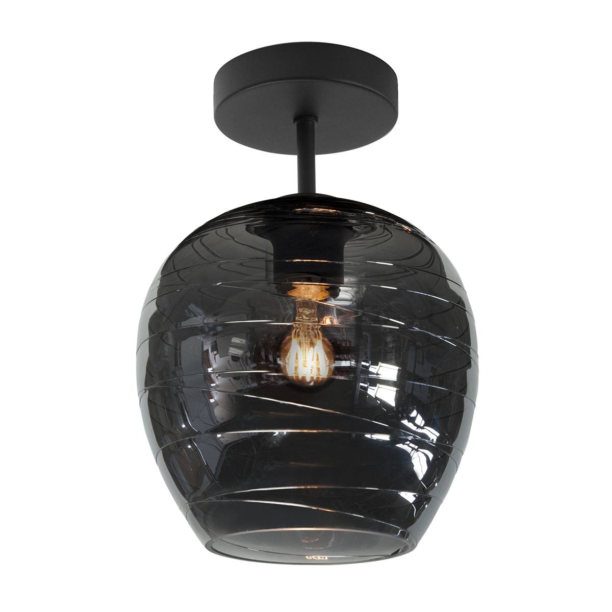 Plafonnier Fantasy 1 X E27 Mat Zwart - met glas Smoke - Serie Fantasy - Plafondlamp - Plafonnier - High Light - P604701 + G204019