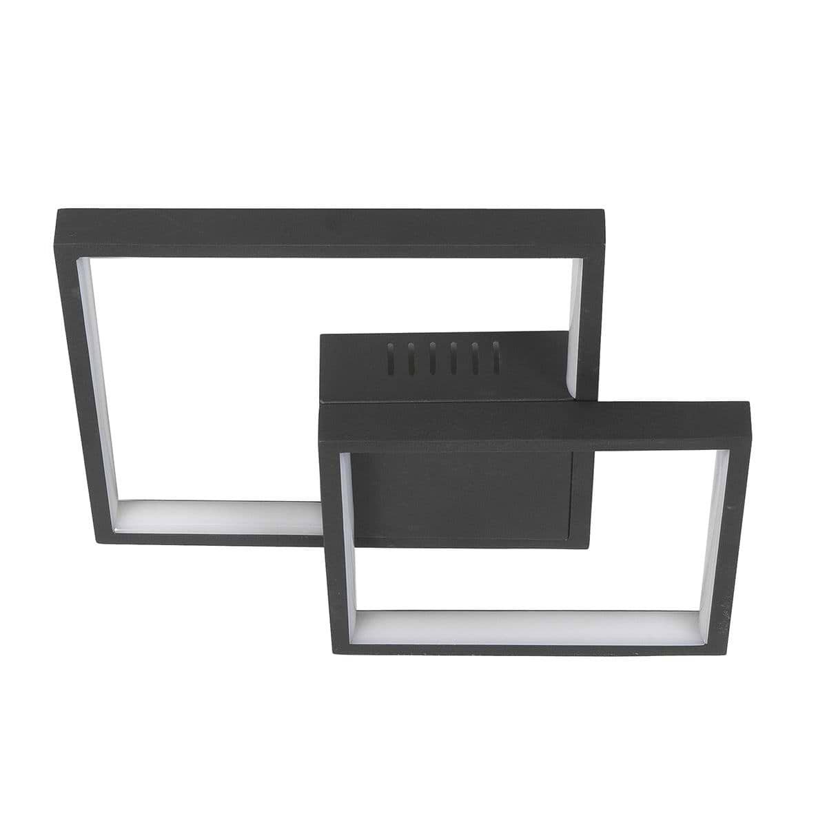 5 cm hoog - incl -  3-standen driver en geïntegreerde LED lichtbron -  De plafondlamp komt uit de Piazza serie van HIGH LIGHT waarin ook andere varianten zitten -  De vierkanten zitten vast aan de plafondbak -  Het licht schijnt naar binnen en straalt dan uit naar beneden -  Deze plafonnier wordt geleverd inclusief een 3-standen driver -  Deze lamp heeft een led module die schakelbaar is door middel van het aan en uit doen van de bestaande muurschakelaar (dit mag geen dimmer zijn) -  Daarmee dimt u de lamp van volle sterkte 100% naar 70% of naar 30% -  De geïntegreerde LED lichtbron heeft telt 18 Watt - 2700 Kelvin en 1620 Lumen -  P6412 - 01