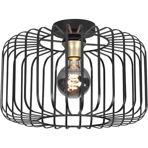 Plafondlamp Lucca - 1-lichts - zwart en goud - hoogte 28 cm - Ø40 cm - E27 - 60W - HIGH LIGHT