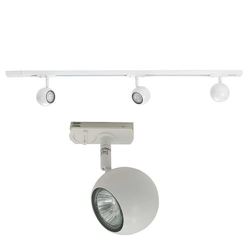 Railverlichting - set van witte spanningrail 100 cm met 3 witte retro bol spots - GU10 LED - HIGH LIGHT -  Dit moderne 1 fase railsysteem van Highlight is ook leverbaar met retro bol spots -  En de hele serie is ook verkrijgbaar in de kleur mat zwart -  Deze set is bovendien volledig uit te breiden -  Het railsysteem kunt u namelijk koppelen aan meer rail en u kunt meer spots in het railsysteem schuiven -  In onze webshop vindt u in de categorie Railverlichting rails van 100 cm en van 150 cm - allerlei koppelstukken - verbinders en ook bochten om het systeem uit te breiden -  Zelfs een adapter om eventueel een hanglamp aan het systeem te hangen -  Alle items in onze webshop met code RSWebo-1 - passen bij elkaar -  De spots zijn te verschuiven - draaibaar en kantelbaar -  De aansluitvoeding zit aan het begin van de rail daar zit ook het kroonsteentje om de aansluiting te maken -  De rail in deze samengestelde set heeft een lengte van 100 cm - een breedte van 3