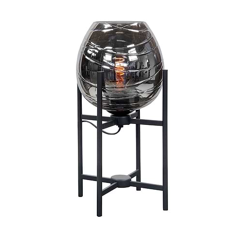 Tafellamp Fantasy Apple - 45 cm hoog - Mat Zwart - incl -  glas Smoke diameter 21 cm - Serie Fantasy Apple - inclusief snoerschakelaar - dimbaar - High Light - T1045 - 01 + G2040 - 19