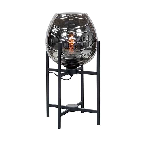 Tafellamp Fantasy Apple - 45 cm hoog - Mat Zwart - incl -  glas Smoke diameter 21 cm - Serie Fantasy Apple - inclusief snoerschakelaar - dimbaar - High Light - T1045 - 01 + G2040 - 19