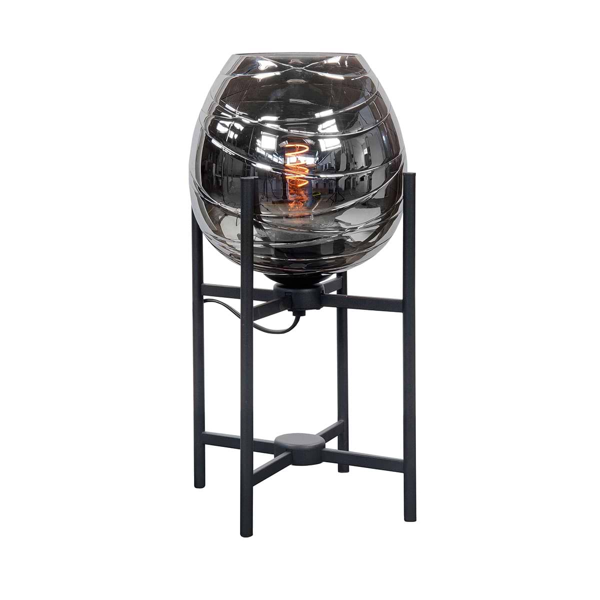 Tafellamp Fantasy Apple - 45 cm hoog - Mat Zwart - incl -  glas Smoke diameter 21 cm - Serie Fantasy Apple - inclusief snoerschakelaar - dimbaar - High Light - T1045 - 01 + G2040 - 19