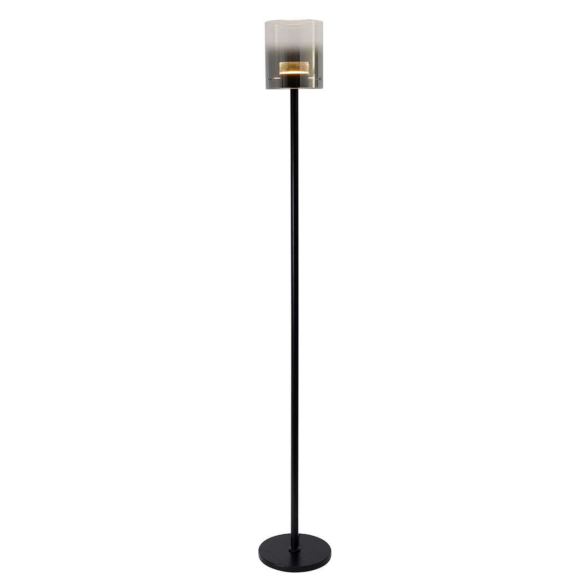 Vloerlamp Salerno - LED - mat zwart - 1-lichts - glas Smoke - transparant rookglas - hoogte 157 cm - doorsnede glas 16 cm - hoogte glas 18 cm - inclusief LED vloerdimmer - incl -  1 x geïntegreerde LED lichtbron 9 Watt - HIGH LIGHT -  Moderne sfeervolle vloerlamp uit de Salerno serie van High Light -