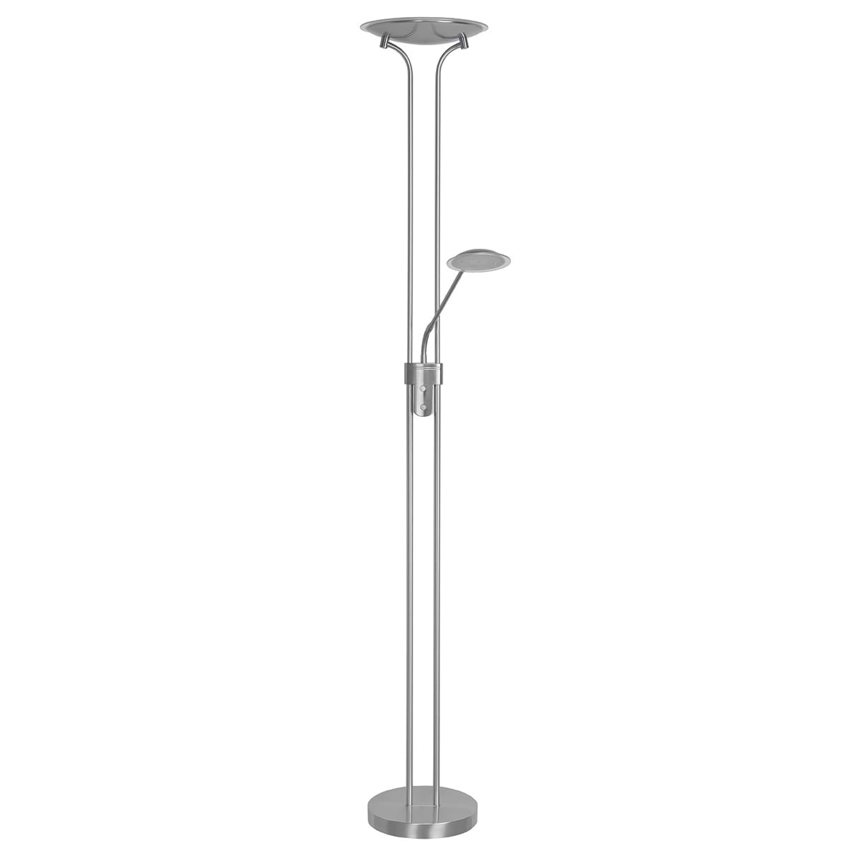 Vloerlamp Uplight Strato 30W LED Nikkel-Mat + Leesarm 6W LED + dimmers - Serie Uplight Strato - Vloerlamp - High Light - V477730