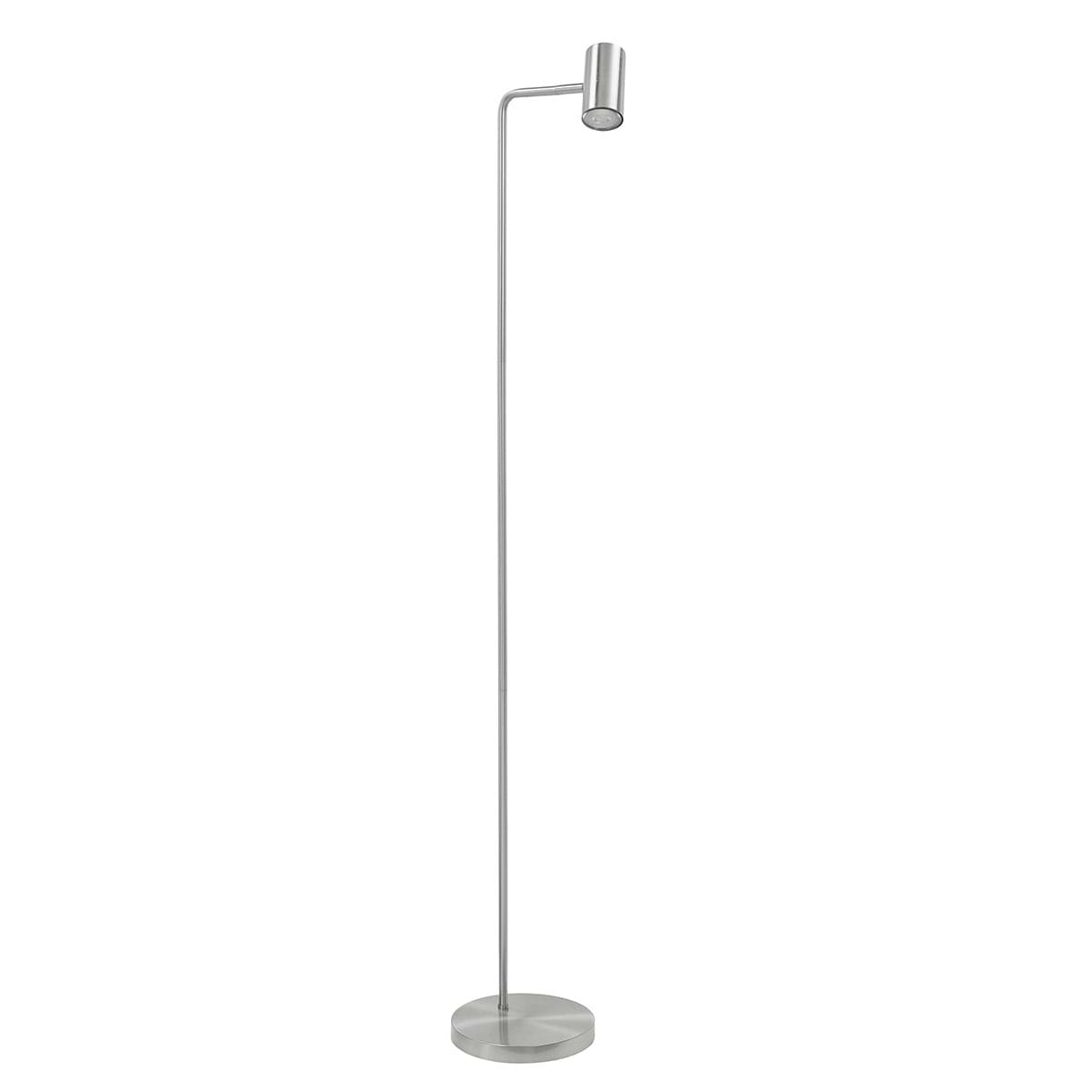 Vloerlamp - leeslamp Burgos - Nikkel mat - inclusief 3-stap dimmer - hoogte 134 cm - Inclusief GU10 LED lichtbron - modern - HIGH LIGHT -  Deze strakke moderne leeslamp wordt geleverd met een vervangbare GU10 LED lamp van 4 Watt 320 Lumen - 2700 Kelvin -  De lichtbron is voorzien van de 3-stap dim techniek -  Daarmee kunt u de lamp in 3 lichtfrequenties zetten: 100% licht - 40% licht of 10% licht -  De spot op de leeslamp heeft aan de achterzijde een drukknop waarmee u de lamp aan en uit kunt schakelen -  Deze moderne leeslamp komt uit de Burgos serie van High Light en is ook leverbaar in andere kleuren en met één of twee licht armen -  V4718 - 30