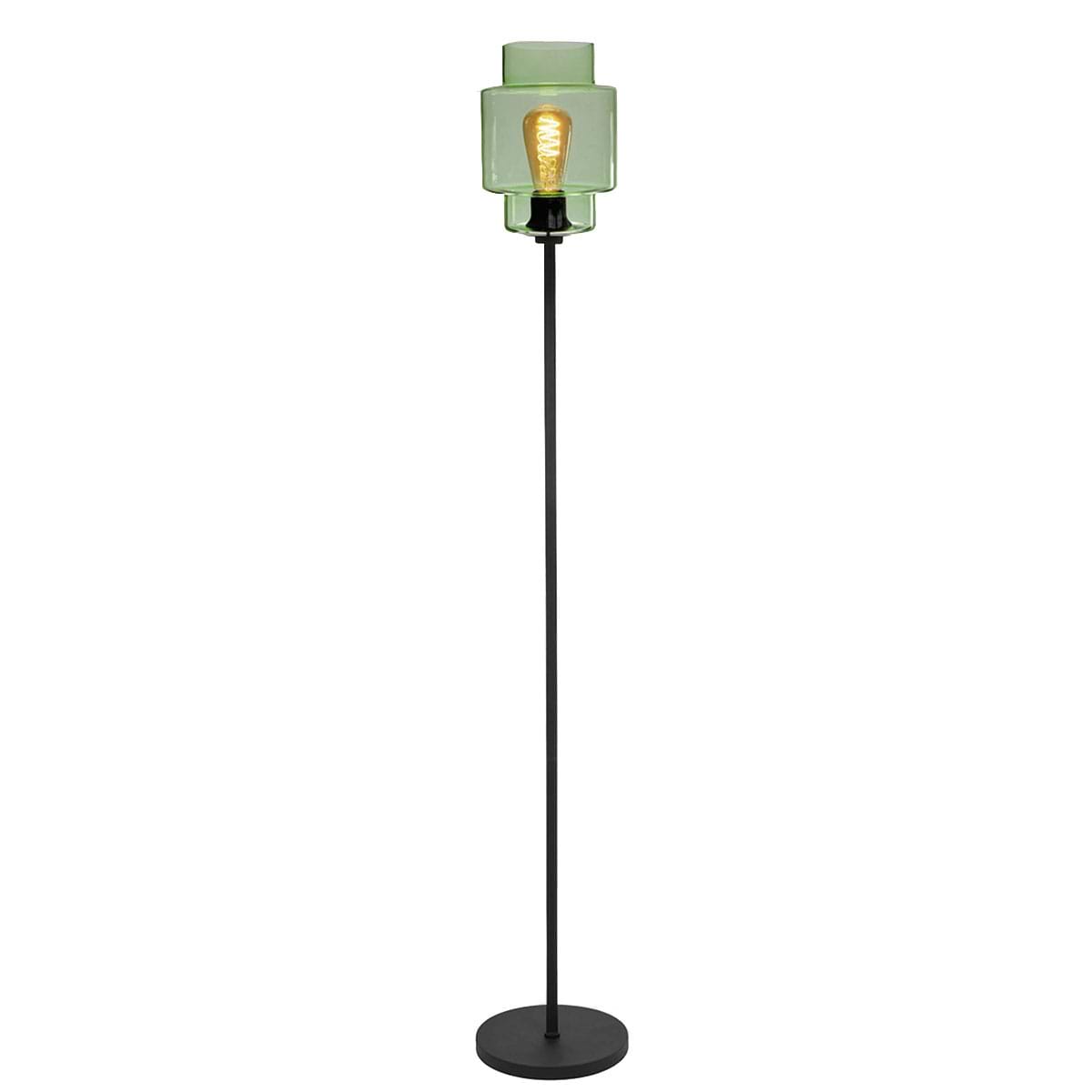 Vloerlamp mat zwart 128 cm hoog met glas Fantasy Moderno - licht groen -  Deze sfeervolle vloerlamp is geschikt voor een E27 fitting -   In de onze webshop ziet u meer glaskleuren op deze lamphouder -  Deze lamphouder is te verkrijgen met Smoke (transparant zwart) - licht roze - licht groen - licht geel en licht blauw glas Fantasy Moderno -  En voor sfeervolle E27 LED lichtbronnen moet u zeker ook even in de categorie LED lichtbronnen kijken -  G2049 - 07 + vloerlamphouder mat zwart