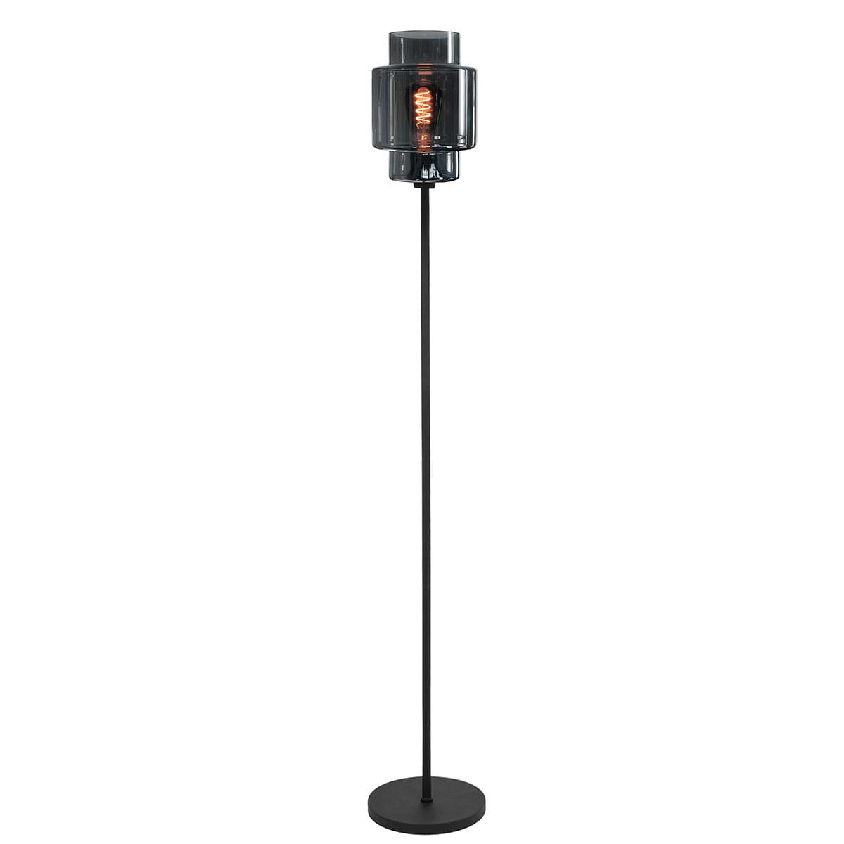 Vloerlamp mat zwart 128 cm hoog met glas Fantasy Moderno - Smoke (zwart rookglas) -  Deze sfeervolle vloerlamp is geschikt voor een E27 fitting -  In de onze webshop ziet u meer glaskleuren op deze lamphouder -  Deze lamphouder is te verkrijgen met Smoke (transparant zwart) - licht roze - licht groen - licht geel en licht blauw glas Fantasy Moderno -  En voor sfeervolle E27 LED lichtbronnen moet u zeker ook even in de categorie LED lichtbronnen kijken -  G2049 - 19 + vloerlamphouder mat zwart