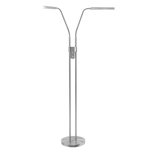 Vloerlamp - leeslamp Murcia 2-lichts -  Deze functionele strakke leeslamp heeft twee armen - Nikkel mat - inclusief twee dimmers - hoogte 145 cm - geintegreerde LED lichtbron - modern - HIGH LIGHT -  De strakke moderne leeslamp is uitgevoerd met in elke arm een ingebouwde langwerpige felle LED lamp van 6