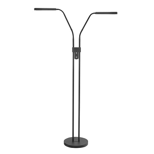 Vloerlamp - leeslamp Murcia 2-lichts -  Deze functionele strakke leeslamp heeft twee armen - mat zwart metaal - inclusief twee dimmers - hoogte 145 cm - geintegreerde LED lichtbron - modern - HIGH LIGHT -  De strakke moderne leeslamp is uitgevoerd met in elke arm een ingebouwde langwerpige felle LED lamp van 6